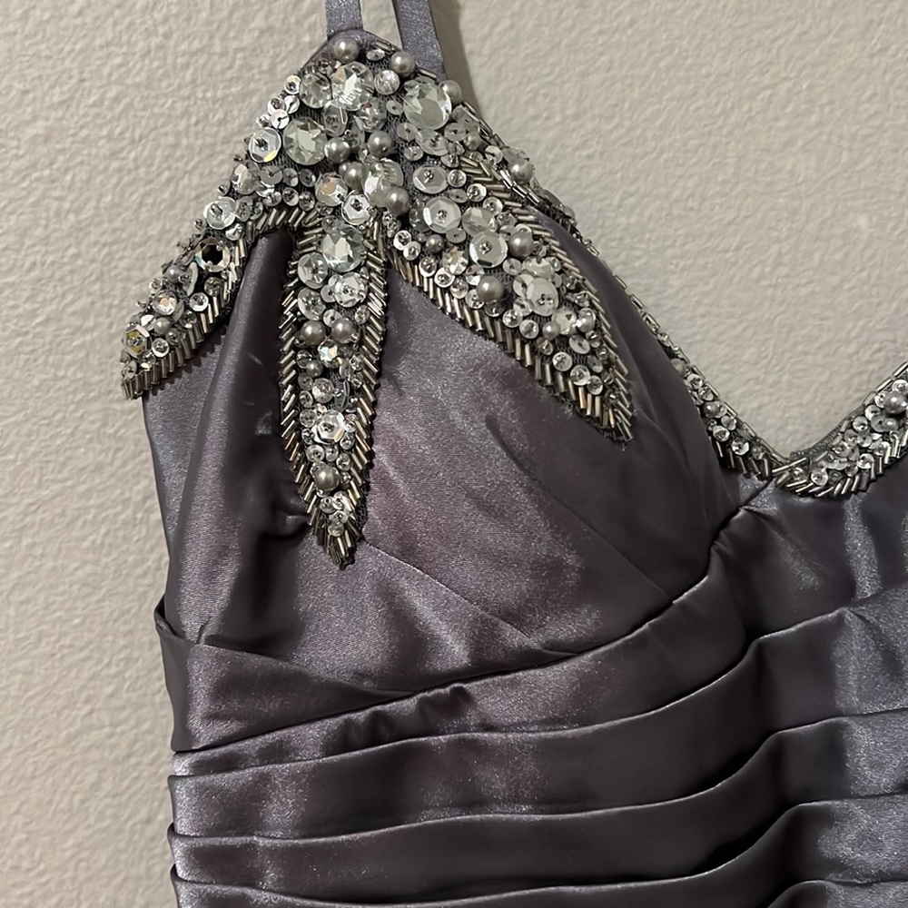 Adriana Papell silver layered mini dress